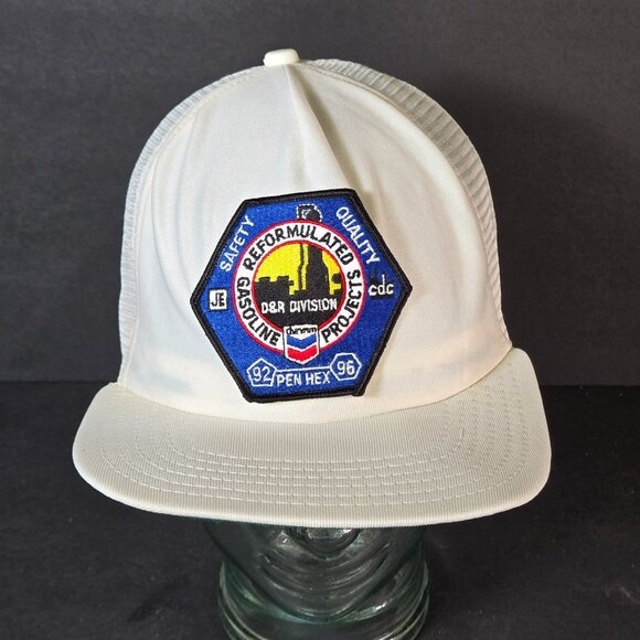 Vintage New Era Chevron D&R Division Mesh Snapback Hat Size M-L White USA Made - Picture 1 of 11